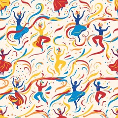 Obraz premium Dynamic dancing figures seamless pattern for carnival celebration with carnival festival seamless