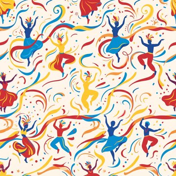 Dynamic dancing figures seamless pattern for carnival celebration with carnival festival seamless