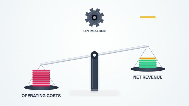 Operating Costs vs Net Revenue Seesaw Scale with Optimization Gear Illustration   