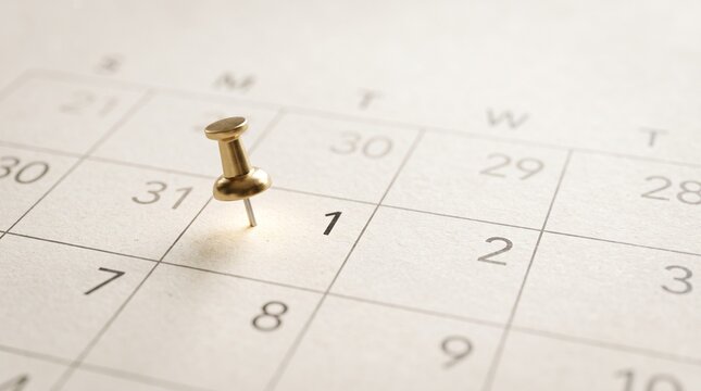 A pushpin marking calendar date.
