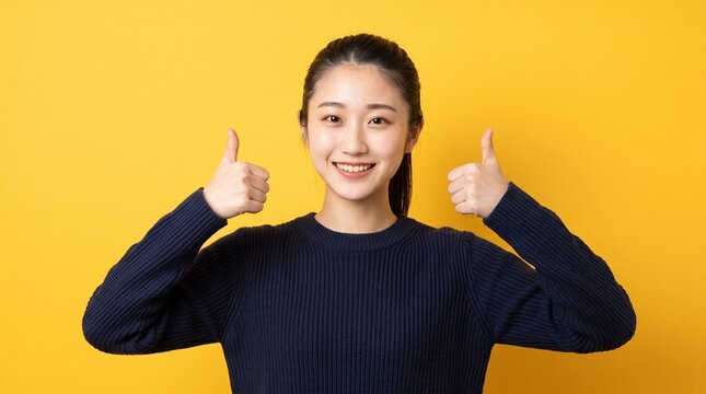 Happy woman gesturing thumbs up sign
