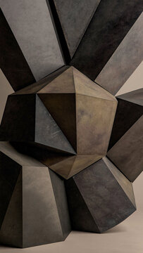 Abstract geometric sculpture with low poly textures