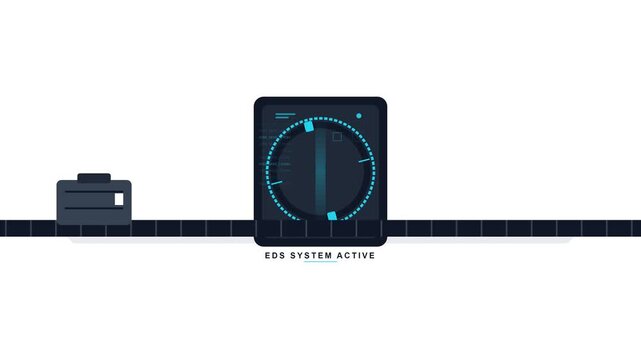 Automated Airport Baggage CT Scanner Explosive Detection System 2D Vector Motion Graphic