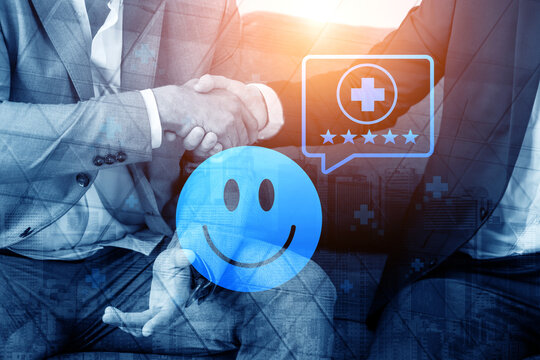 A visual representation of business partnership featuring a handshake and a smiling face symbol, emphasizing customer satisfaction and positive interactions in professional settings. Cyphers