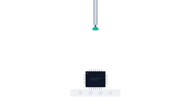 Automated SMD Vacuum Pick-and-Place Wand Lifting QFP Microchip Motion Graphic
