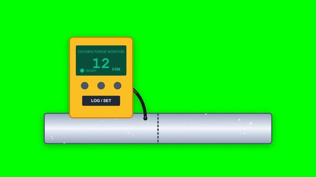 Modern Welding Purge Oxygen Analyzer Monitoring Stainless Pipe Gas PPM Levels Animation