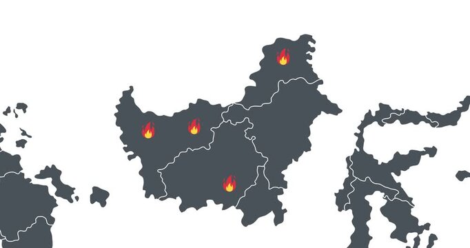 Animation map kalimantan island indonesia with fire motion graphic