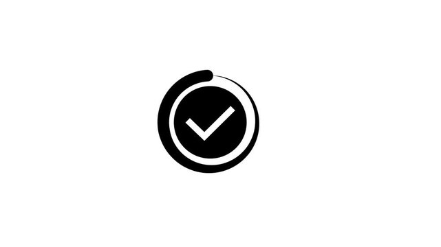 Loading circle with check mark animation loop on white background.