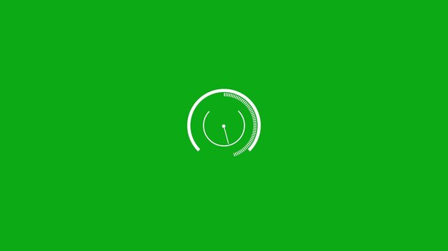 Speedometer icon gauge animation with needle rising on chroma key green background loop.