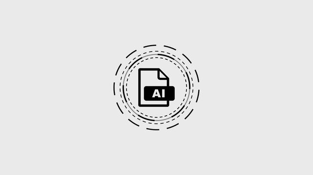 Animated ai file format icon with rotating dashed circular border on clean grey background.