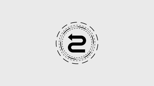 Simple black arrow symbol in circle motion graphic, abstract background.