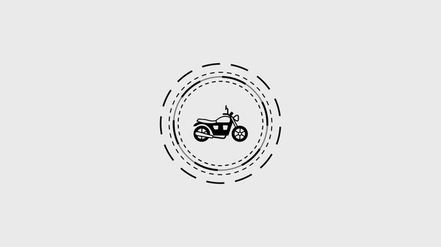 Motorcycle icon in dashed circle motion graphic animation loop.