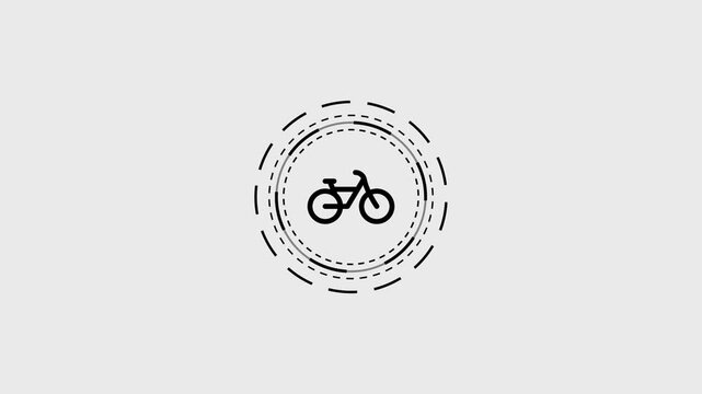 Bicycle icon animation with moving dashed circles for eco-friendly transport in motion footage.