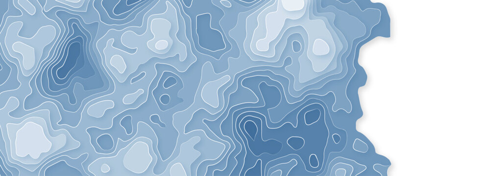 Abstract Blue Topographic Contour Map Background with Layered Terrain Lines, Organic Elevation Shapes and Minimal Geographic Design. Light Blue Topographic Map Texture with White Contour Lines, Organi