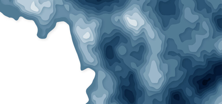 Abstract Blue Topographic Contour Background with Layered Organic Terrain Shapes, Deep Navy and Cyan Tones, Modern Geographic Map Texture. Blue Topographic Map Background with Layered Contour Shapes, 