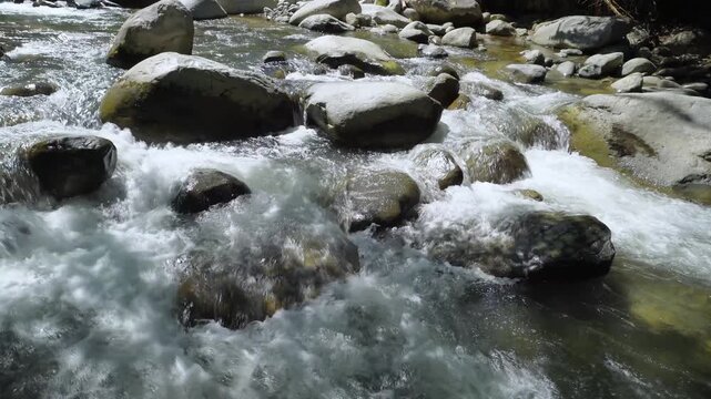 Fast Flowing River Over Rocky Stream
