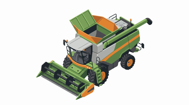 Green agricultural combine harvester working