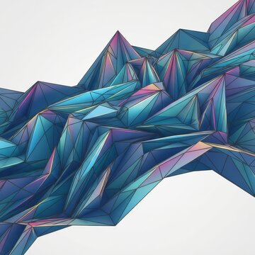 Abstract low poly geometric structure with sharp peaks and facets in blue and purple tones