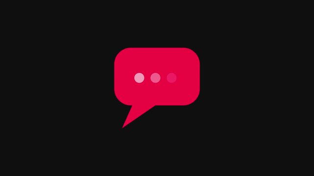 Minimalist red speech bubble with animated loading dots for digital communication and messaging ui chat messaging