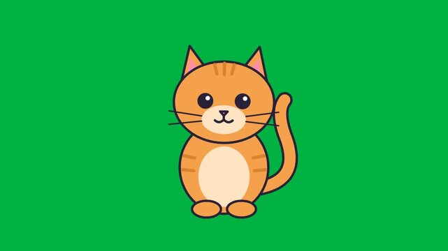 Adorable orange ginger cat cartoon illustration with a friendly expression, simple flat design style on a bright green background.