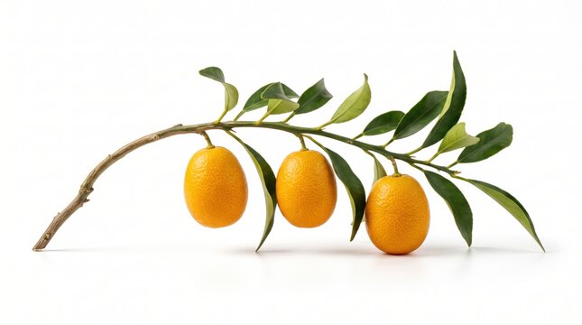orange kumquat fruits hanging on a green leafy branch