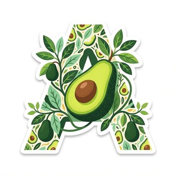 Letter A Avocado Vector Sticker