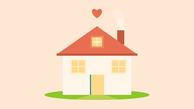 Cozy family home illustration with a heart, symbolizing love, security, and real estate. Sweet flat vector design.
