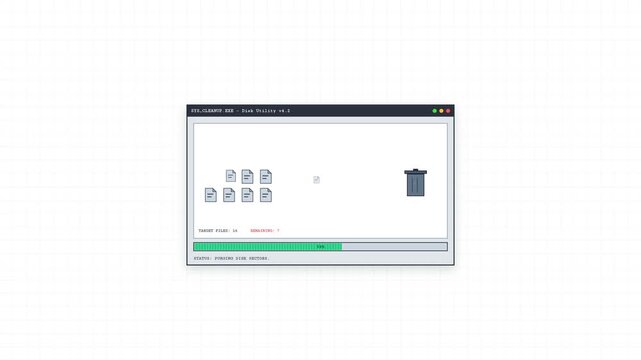 Retro Disk Cleanup Utility Scanning And Deleting Files Animation