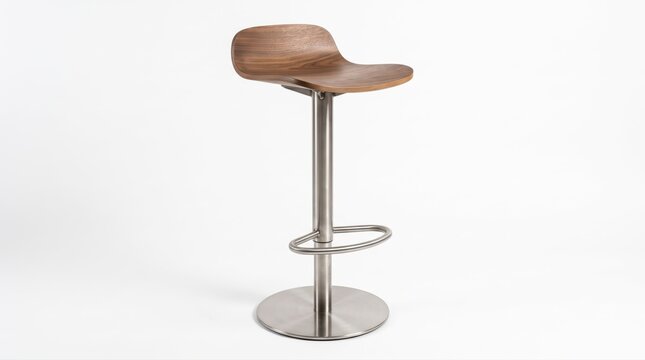 wooden bar stool with metal base for kitchen or cafe furniture
