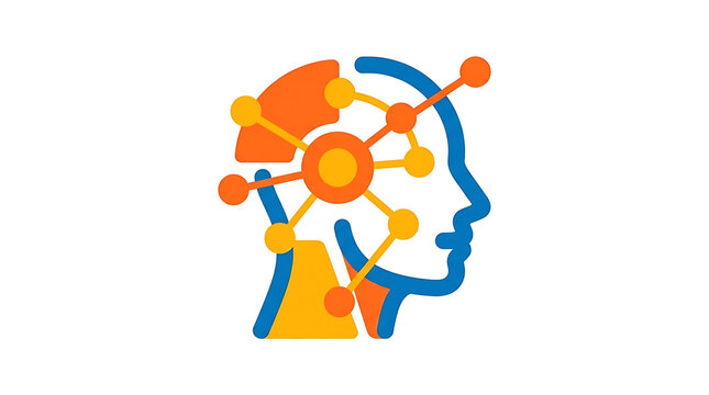 Human head profile with artificial intelligence neural network icon