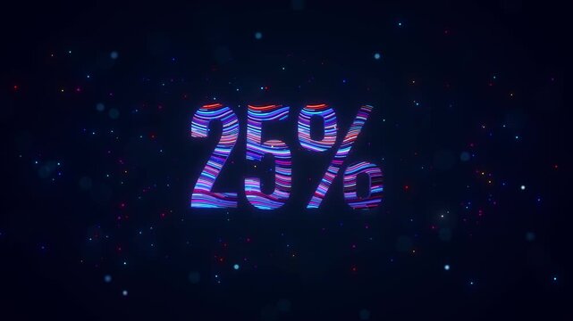 Animated Futuristic 3D 25 Percent Typography With Dynamic Neon Light Trails