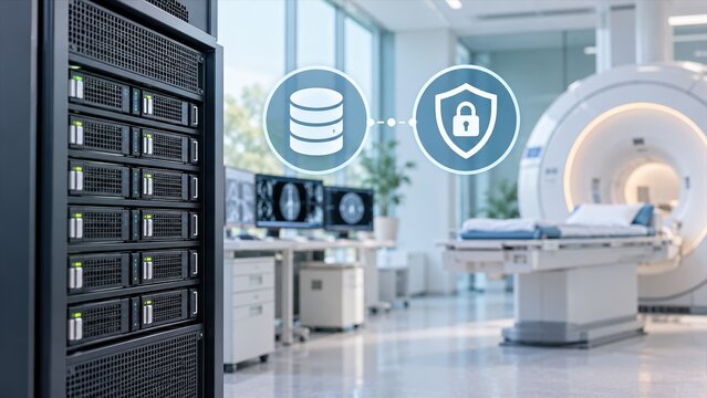 Secure medical data server infrastructure for hospital imaging systems and healthcare patient information storage technology