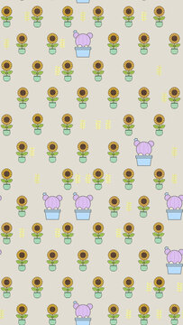 Cartoon sunflowers and cactus pattern