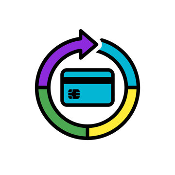 Credit card icon with circular arrows for subscriptions.