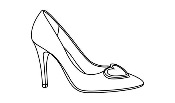 Outline vector illustration of a womens high heel shoe with a heart decoration vector