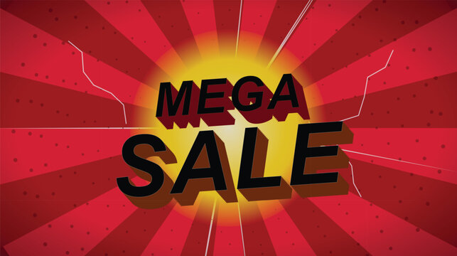 Dynamic mega sale vector graphic illustration featuring bold typography and vibrant red starburst background