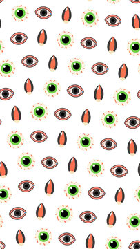 Seamless pattern of cartoon eyes and abstract shapes