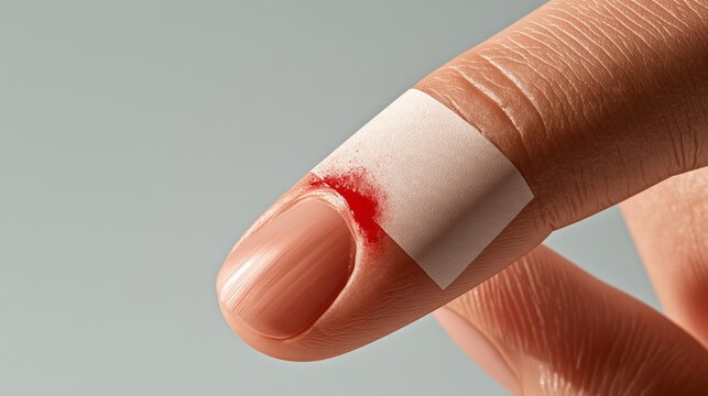 A Band-Aid Applied to a Bleeding Finger and First Aid
