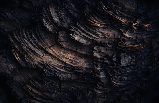 Charred wood charcoal texture with dark burnt patterns for abstract background design and overlays.