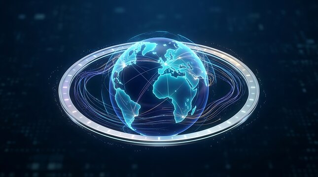 Global network connectivity running 24 7 365 with futuristic digital earth globe and data streams for tech