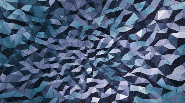 Faceted ice blue and lavender crystal shards shimmering under passing light, seamless low poly abstract background loop