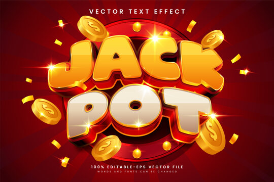 Editable vector text effect with a vibrant casino jackpot and money concept, featuring gold coins and a lucky style, suitable for gaming, banners, and advertising designs.