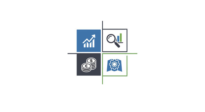 Four quadrant business data analysis icon set.