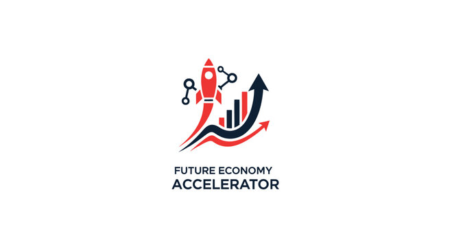 Future economy accelerator rocket with growth charts.
