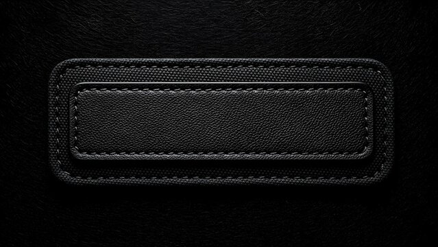 Black leather patch label with stitched border on textured dark background for commercial mock up design
