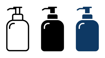 Fototapeta premium Dispenser pump bottle icon set in outline, solid and flat color styles