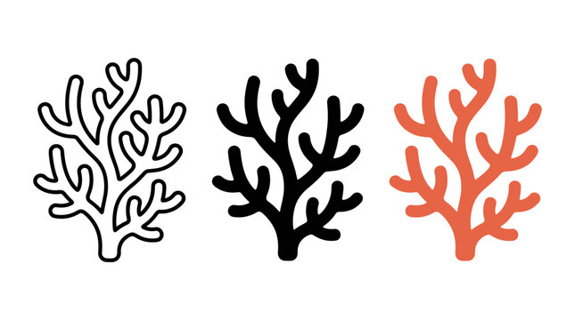 Coral branch icon set marine life and ocean ecosystem underwater ecosystem