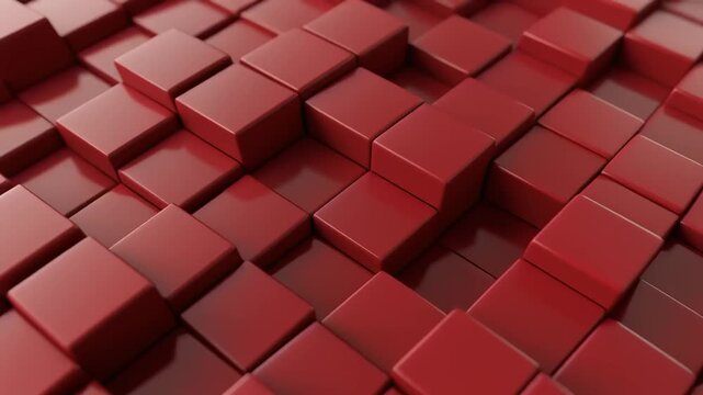 Abstract geometric surface of shifting red 3D cubes creating a dynamic wave motion pattern 4K Generative AI