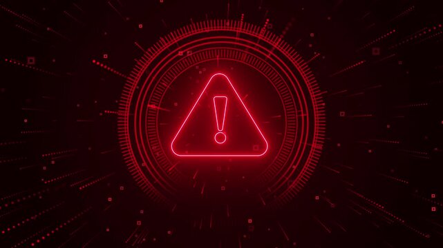 Red warning triangle exclamation mark tunnel squares lines particles