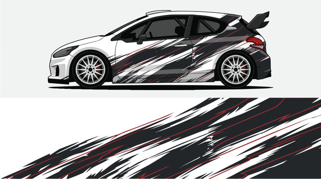 Car Wrap Design with Dynamic Racing Livery in Black Red and Gray